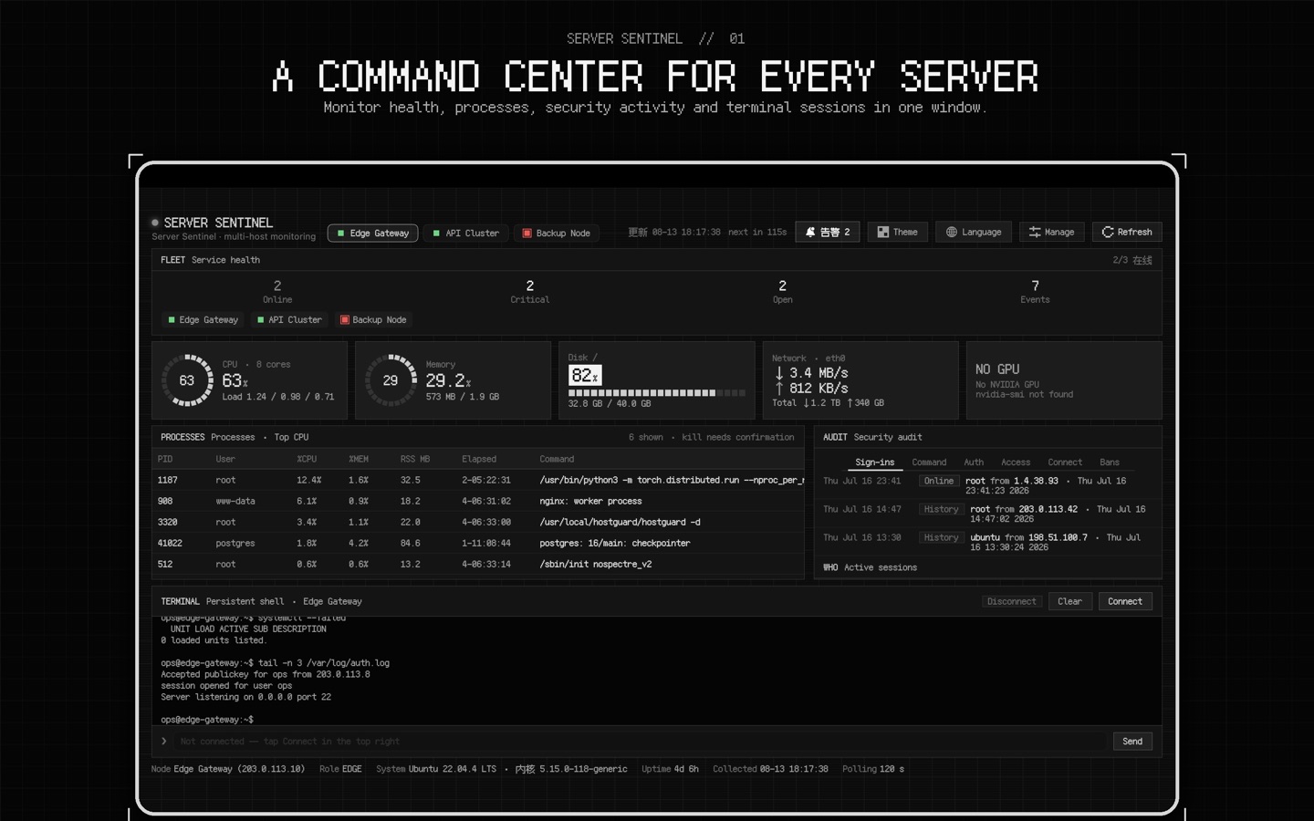Server Sentinel dashboard on Mac